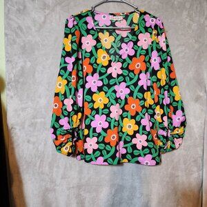 Traffic People Hippie Boho Colorful38 in Floral Print Blouse Balloon Sleeves & V